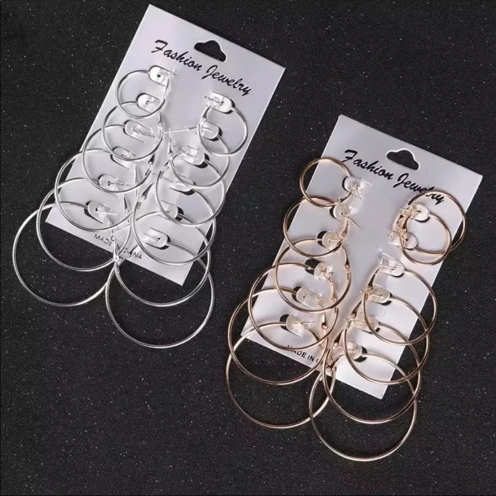Silver-tone hoop earrings 6 pack